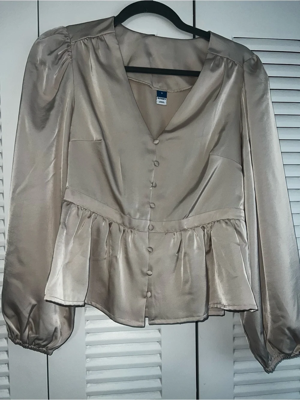 Light Beige  Satin Peplum Blouse - Women Tops